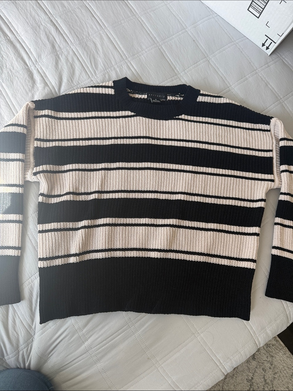 Sanctuary Black and Cream Striped Knit Top